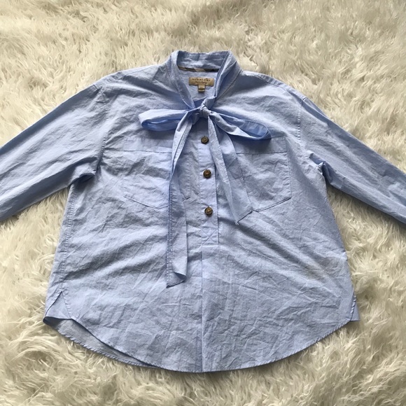 BURBERRY Lobelia Bow Blouse‎ In Pale Blue - Picture 3 of 11